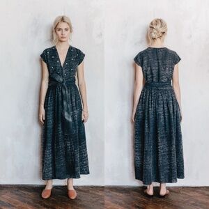 VOLOSHIN Keiko Linen Wrap Maxi Dress In Indigo Stratus Tie Dye Size XS/S